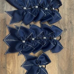 Navy Blue Hair Bows with Rhinestone Accents Set